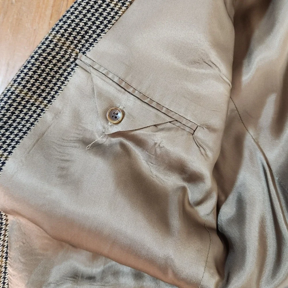 Vtg Evan-Picone McAlpins 100% Lambwool Worsted Sport Coat 44L‎ Brown Houndstooth